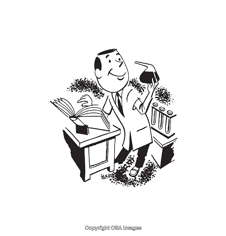 Retro Black and White Illustration of a Scientist in a Laboratory