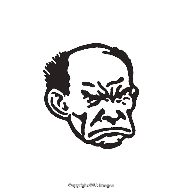 Black and White Sketch of a Frowning Man's Face in Line Art Style