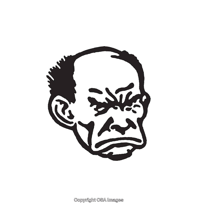 Black and White Sketch of a Frowning Man's Face in Line Art Style