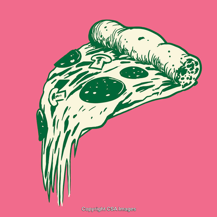 Colorful Line Art of a Pizza Slice with a Pink Background