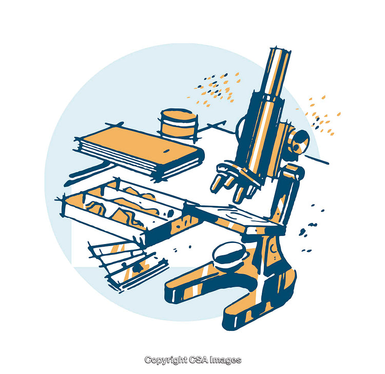 Colorful Illustration of Microscope with Books and Laboratory Items