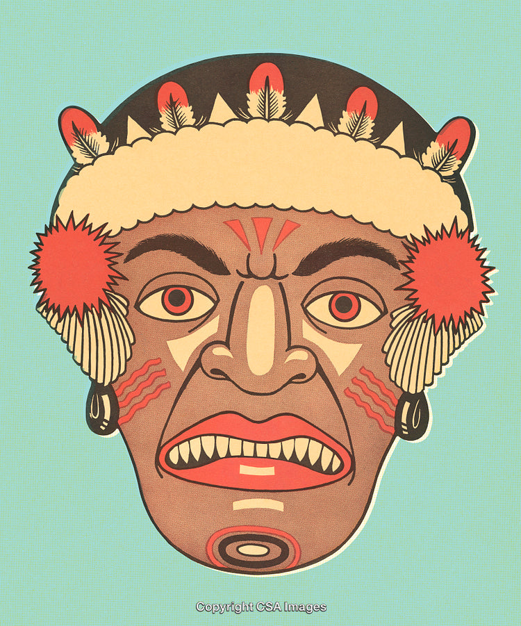 Colorful Ethnic Tribal Mask Illustration with Richly Detailed Patterns