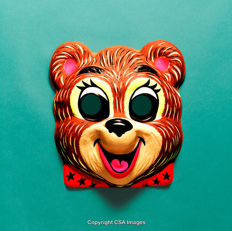 Vintage Animal Mask on Teal Background with Bold Graphic Design
