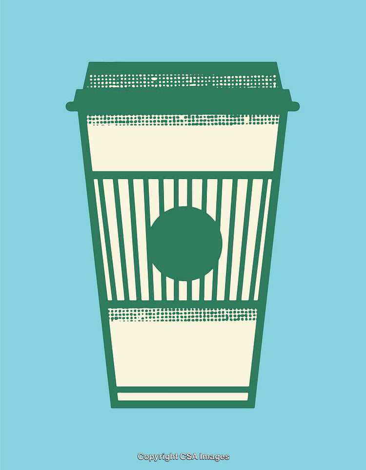 Minimalist Illustration of a Takeaway Coffee Cup on Blue Background