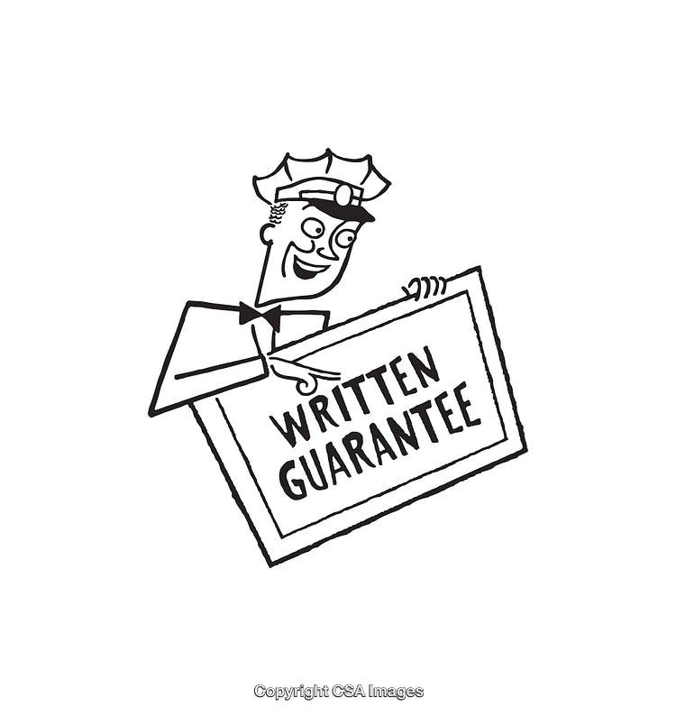 Black and White Line Art Illustration of a Written Guarantee Sign