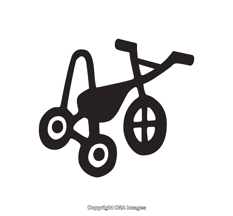 Black and White Line Art Illustration of a Simple Child's Tricycle