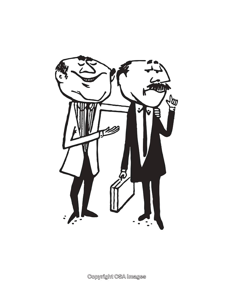 Cartoon Illustration of Two Businessmen Having a Friendly Conversation
