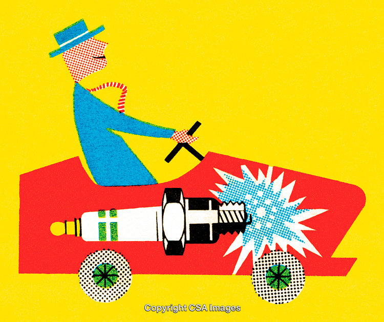 Bright Vintage Style Illustration of a Car with Unique Features