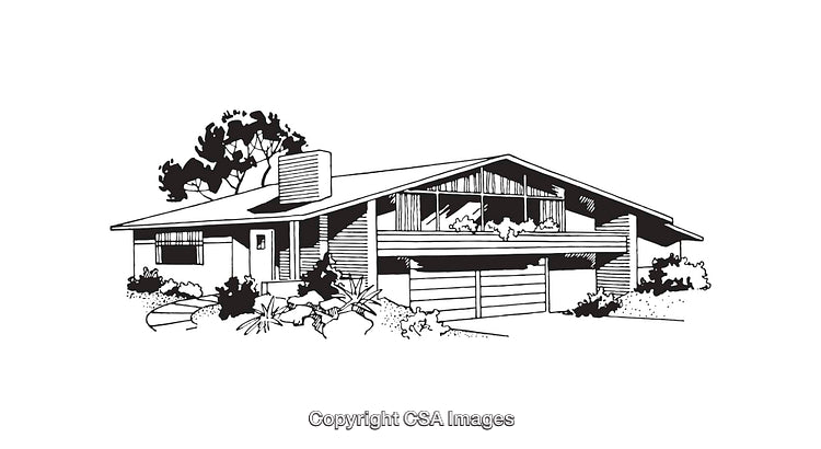 Black And White Line Art Illustration of a Modern Suburban Home