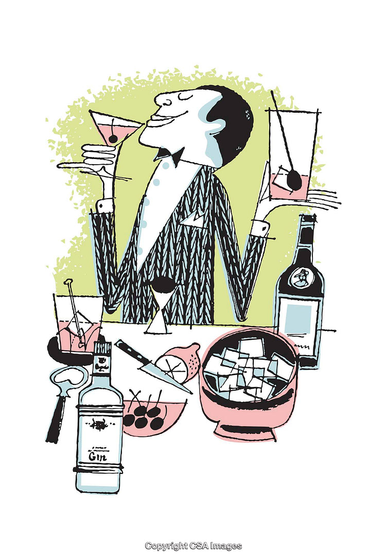 Retro Styled Illustration of Bartending and Cocktails in Vibrant Colors