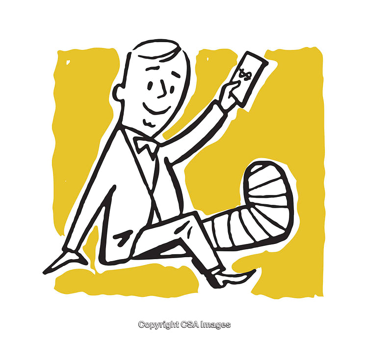 Injured Man Celebrating Financial Compensation Holding Cash in Hand
