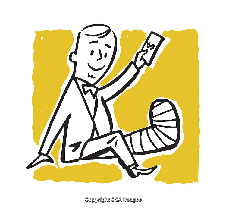 Injured Man Celebrating Financial Compensation Holding Cash in Hand