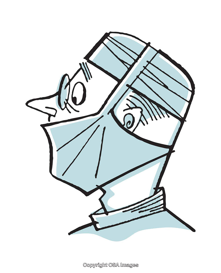 Cartoon Illustration of a Professional Wearing a Medical Facemask