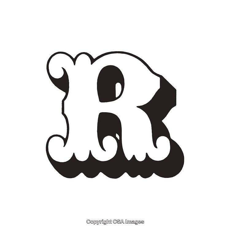 Stylized Black and White Letter R with Decorative Design
