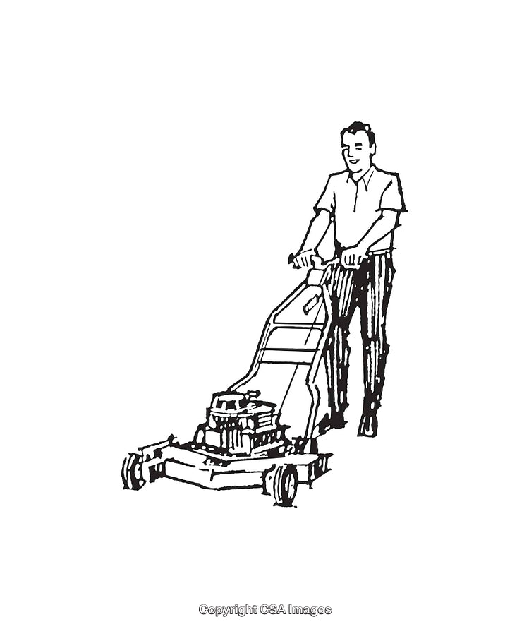 Black And White Line Art of a Person Operating a Grass Cutter