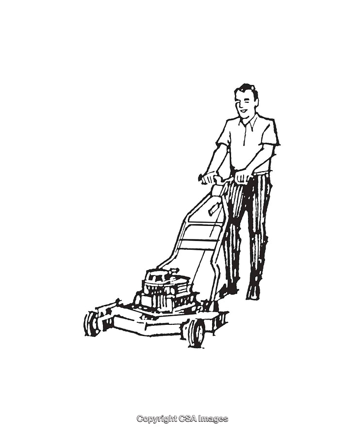 Black And White Line Art of a Person Operating a Grass Cutter