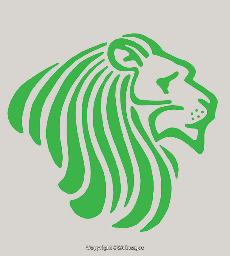Green Line Art Illustration of a Regal Lion Profile