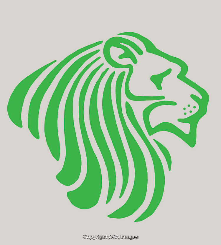 Green Line Art Illustration of a Regal Lion Profile