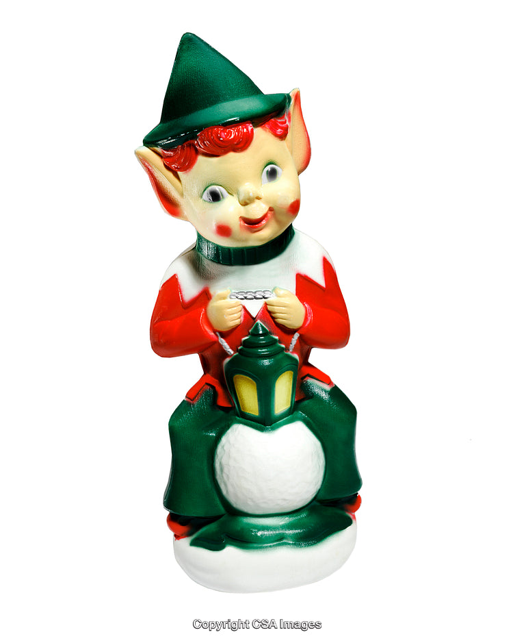 Festive Elf Figurine Holding Lantern Decoration on White Background