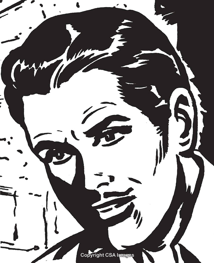 Black and White Stylized Portrait of a Vintage Male Character