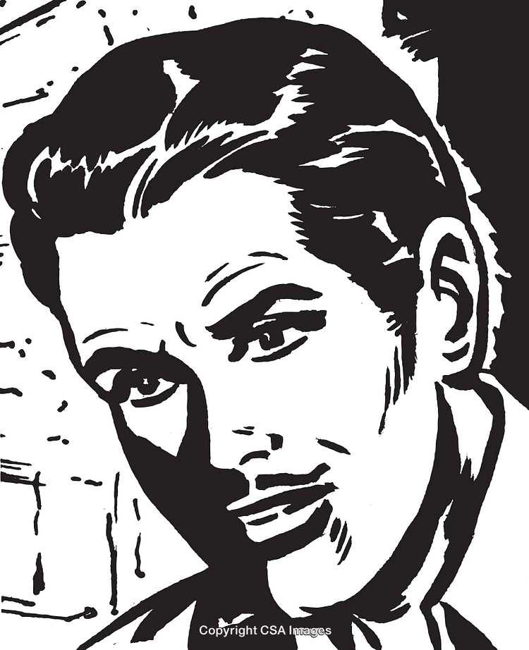 Black and White Stylized Portrait of a Vintage Male Character