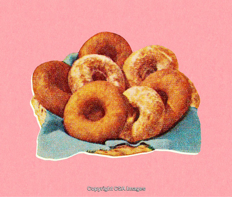 Vintage Basket of Donuts on Pink Textured Background