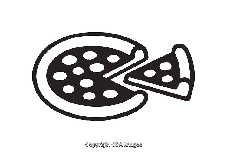 Black and White Line Art Illustration of a Pizza with a Slice Removed