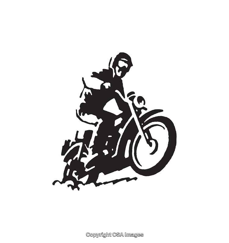 Vintage Black and White Illustration of a Motorcycle Rider in Motion