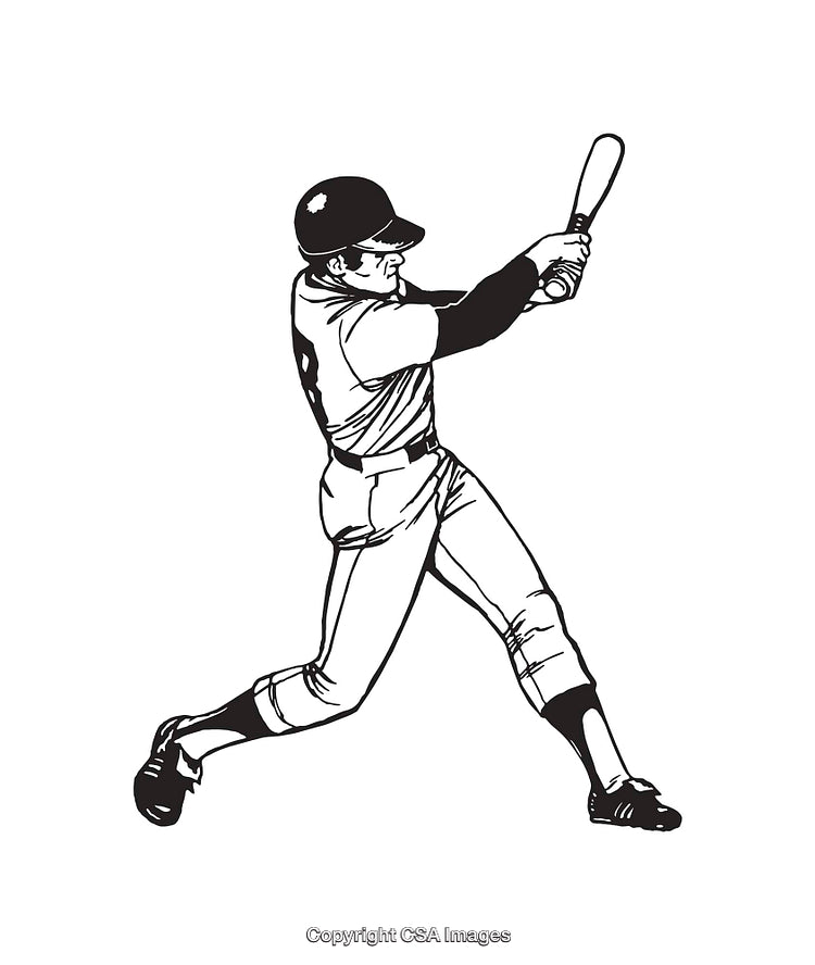 Black and White Line Art of a Baseball Player at Bat