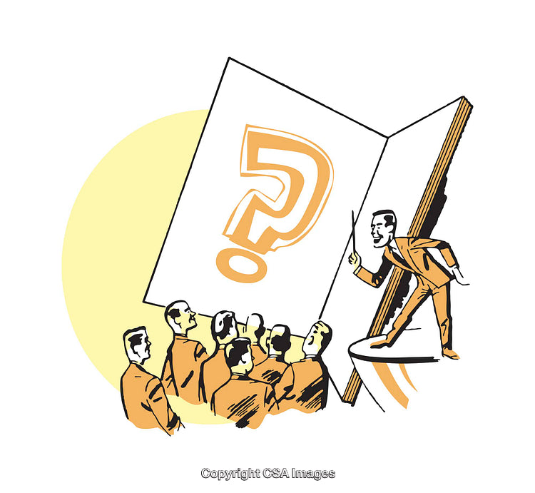 Illustration of Business Presentation With Question Mark and Audience Reaction