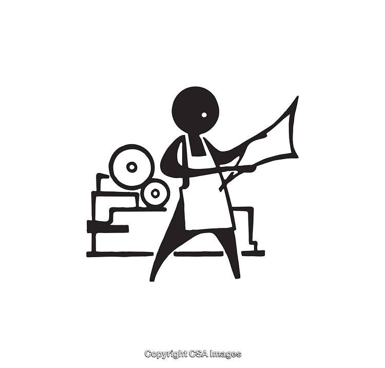Black and White Icon of a Worker Operating a Printing Machine