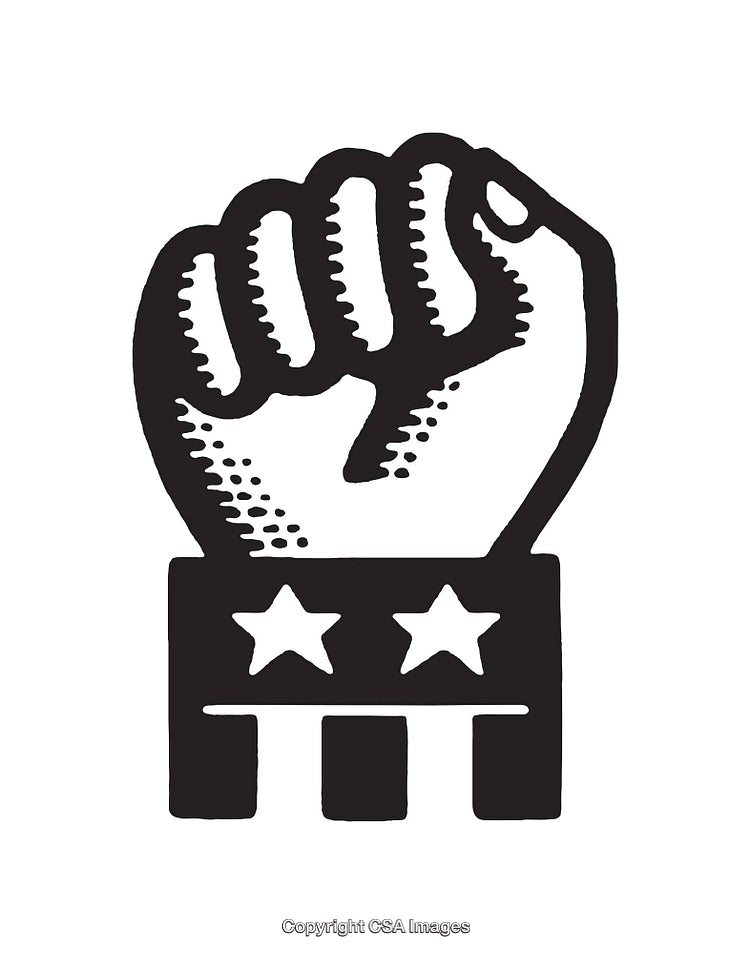 Raised Hand Fist Line Art with Stars and Stripes Design