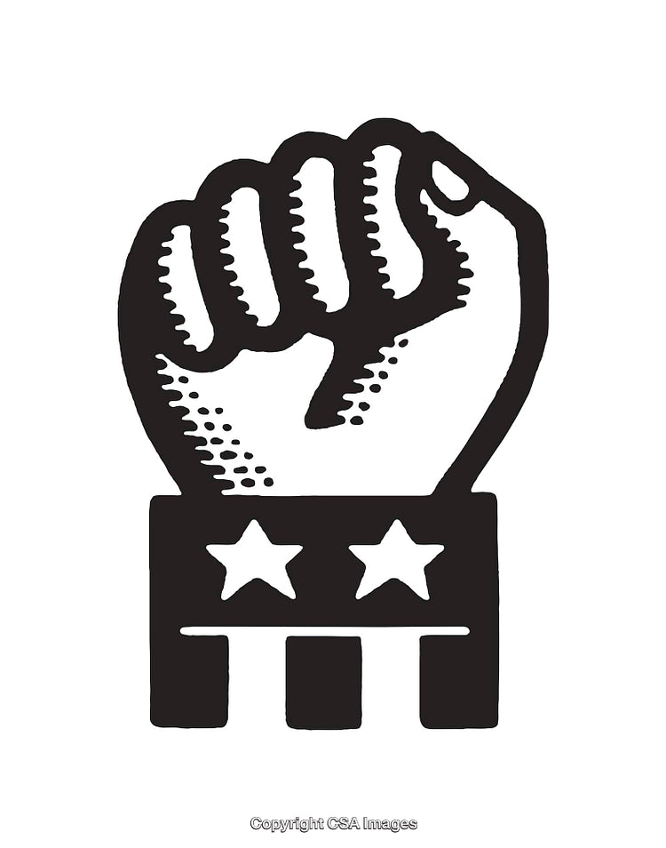 Raised Hand Fist Line Art with Stars and Stripes Design