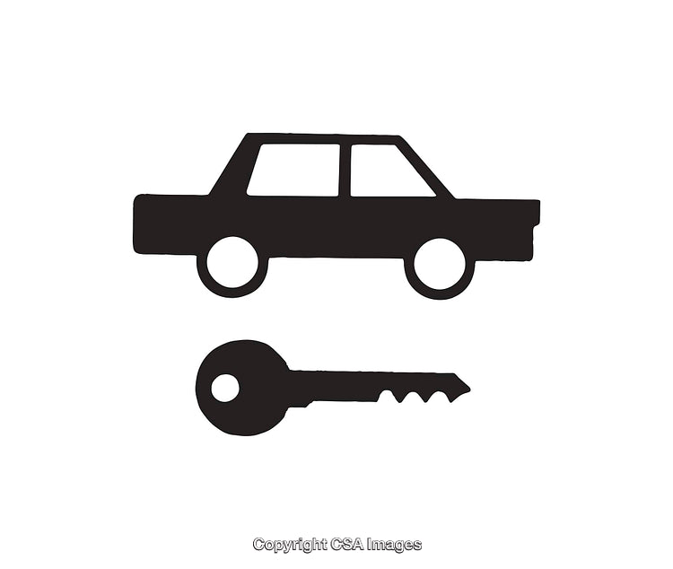 Simple Black Car and Key Icons on White Background