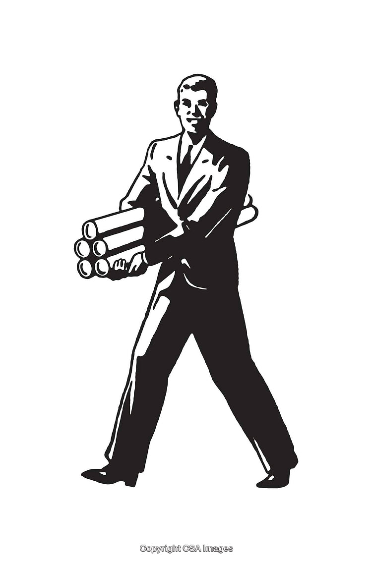 Black and White Line Art of Businessman Carrying Rolls