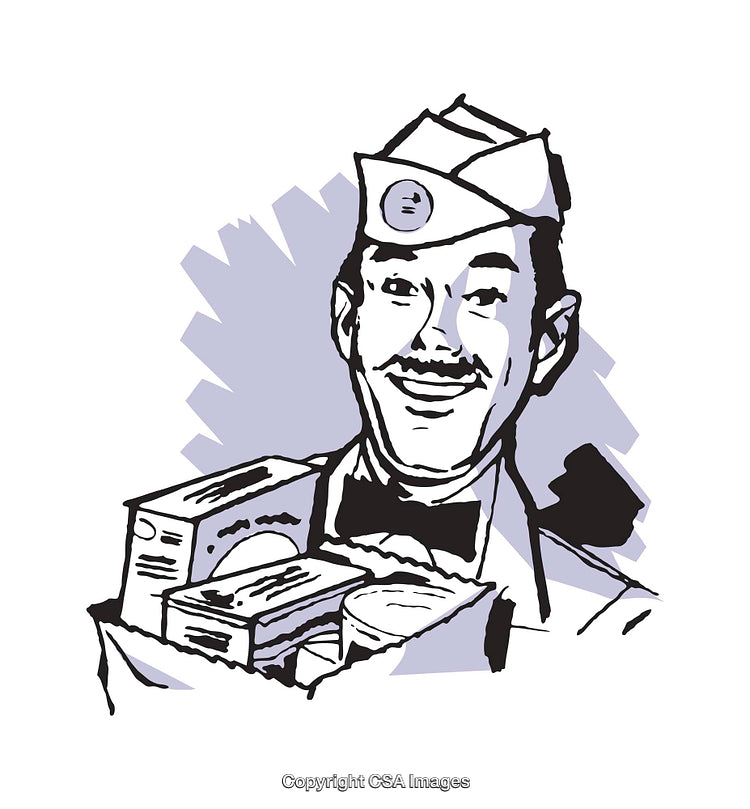 Retro Illustration of a Happy Grocer Carrying a Bag of Groceries