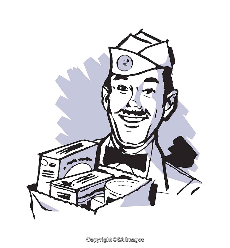 Retro Illustration of a Happy Grocer Carrying a Bag of Groceries