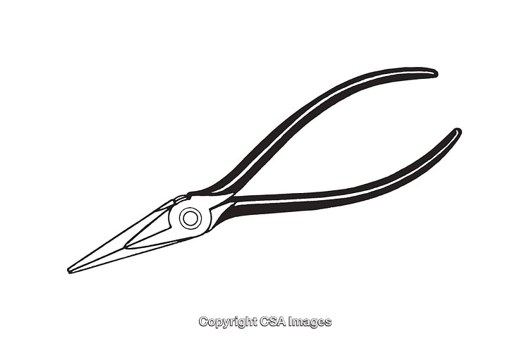 Black and White Line Art Illustration of Long-Nose Pliers Tool