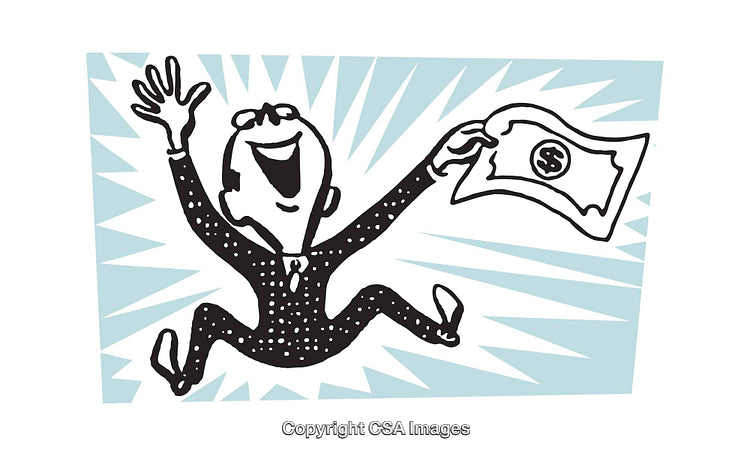 Excited Cartoon Figure Holding Money With a Happy Expression