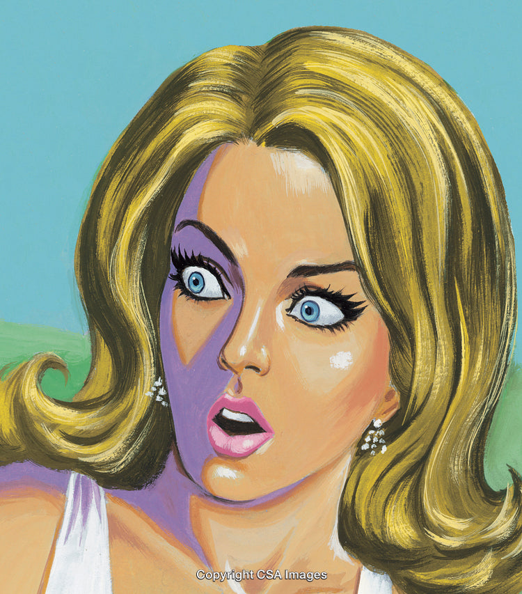 Surprised Woman in Vibrant Pop-Art Style Illustration with Bright Colors