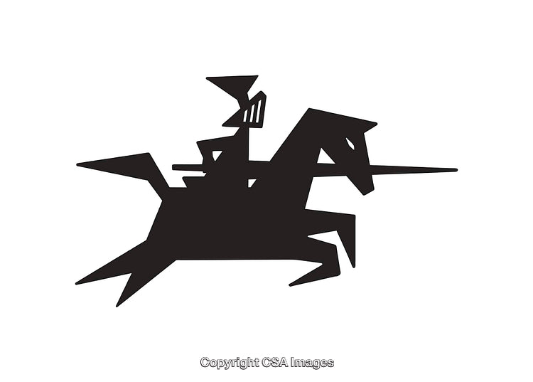 Silhouette of Medieval Knight Riding a Horse with Spear in Hand