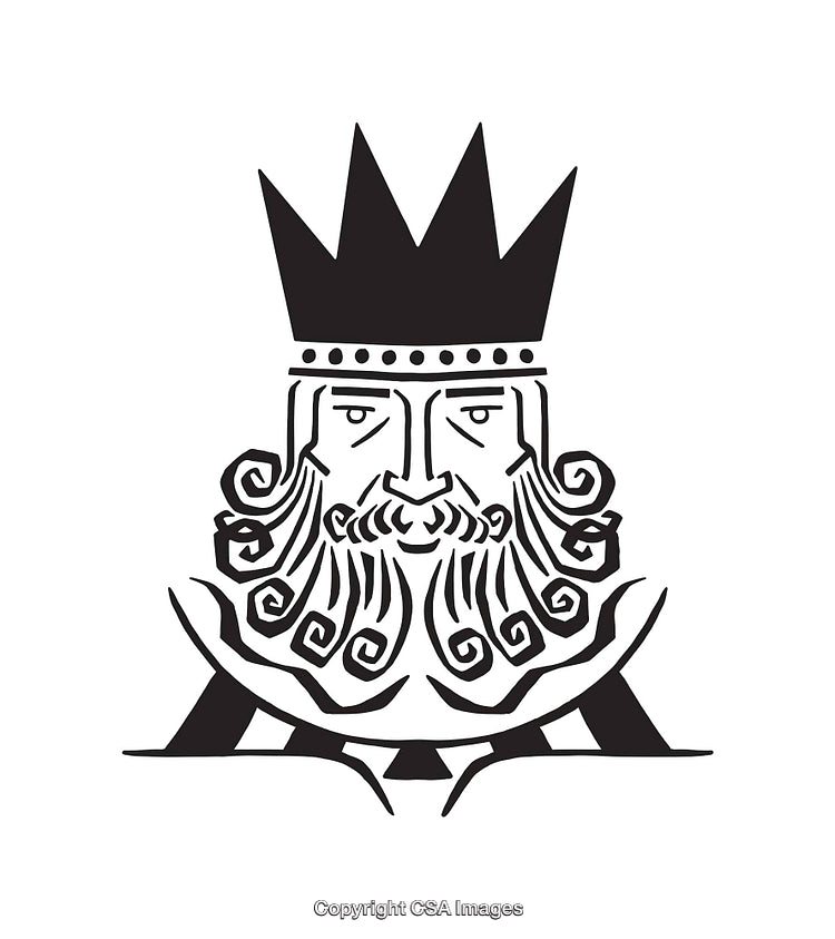 Black and White Line Art Illustration of a Crowned King