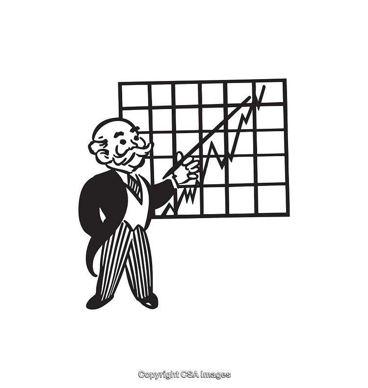 Vintage Line Art of Businessman Presenting an Increasing Graph