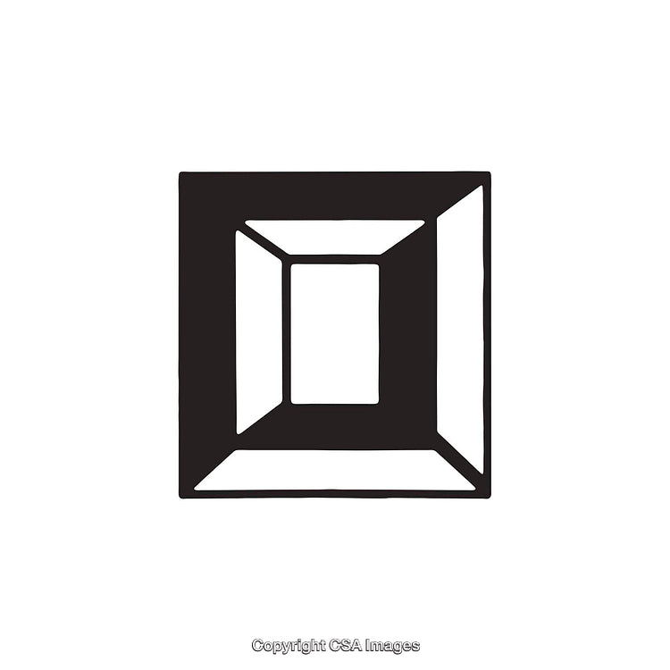 Illustration of a Geometric Greek-Inspired Omicron Symbol in Black and White