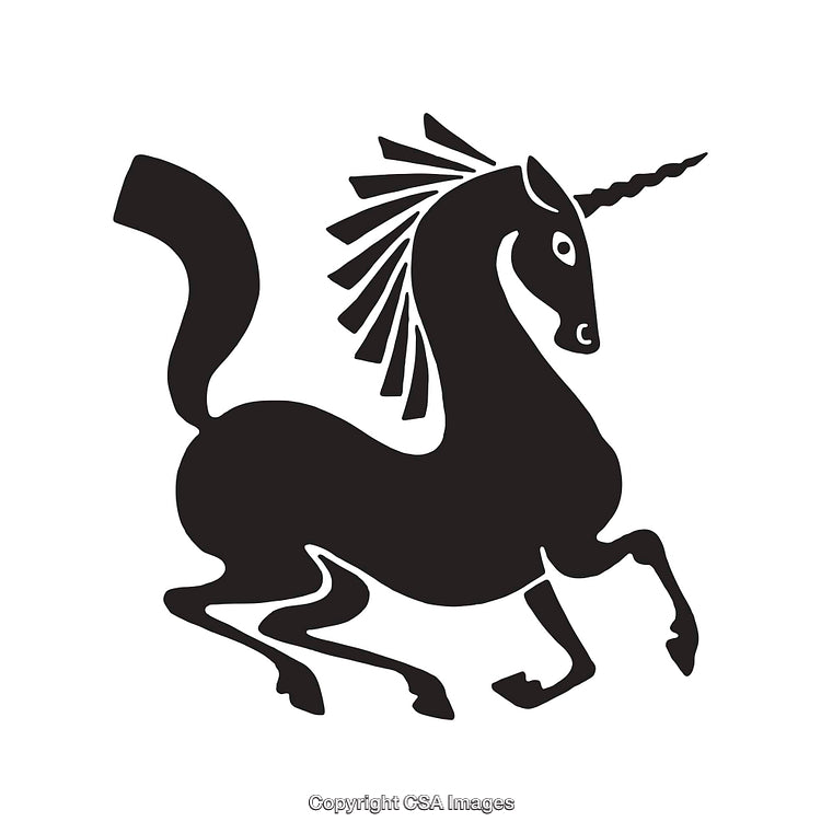 Stylized Black And White Unicorn Line Art Illustration With Abstract Details