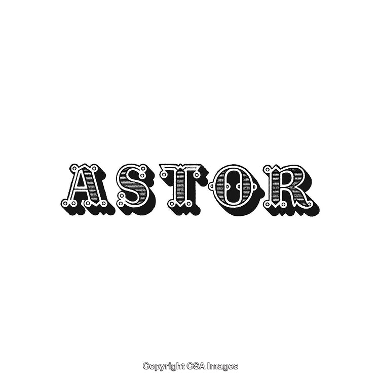 Vintage Decorative Typography Design Featuring the Word Astor in Black and White