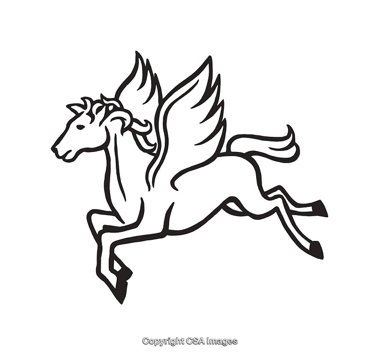 Majestic Winged Goat Flying in a Stylized Line Art Illustration Design