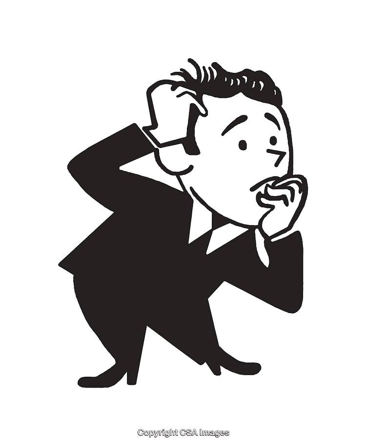 Black and White Line Art of Nervous Cartoon Business Figure