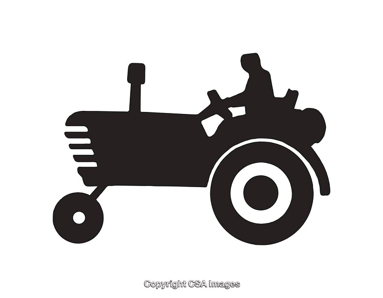 Silhouette of a Tractor with Driver in Black and White Icon Style