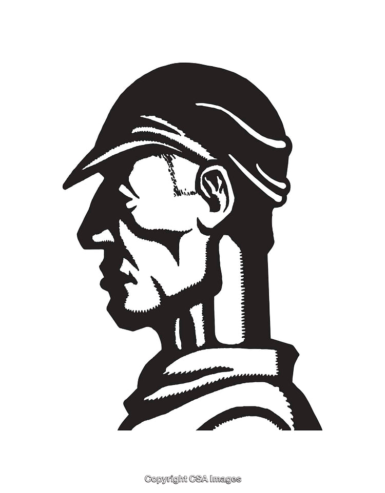 Black and White Illustration of Man’s Profile Wearing a Cap